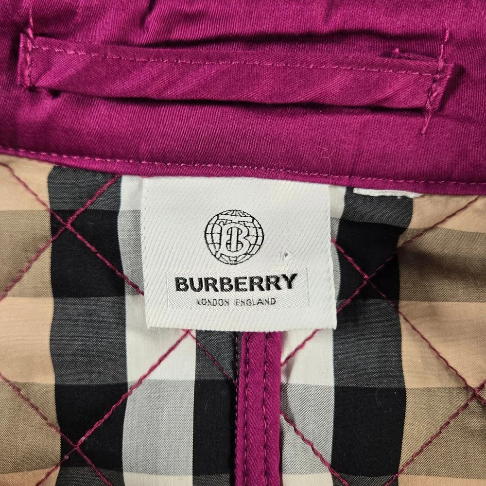 Burberry Quilted Jacket Womens Medium Pink Nova Check Lining Button Up Coat